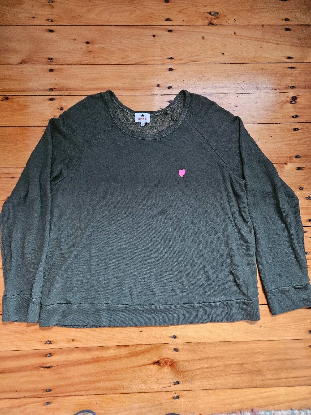 Sundry Mini Pink Heart Pullover Dark Green Size Large